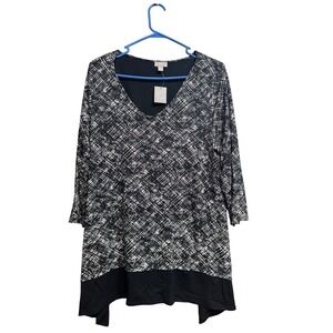 J Jill‎ Weaver Collection Black White Abstract Print Stretch Tunic Top L